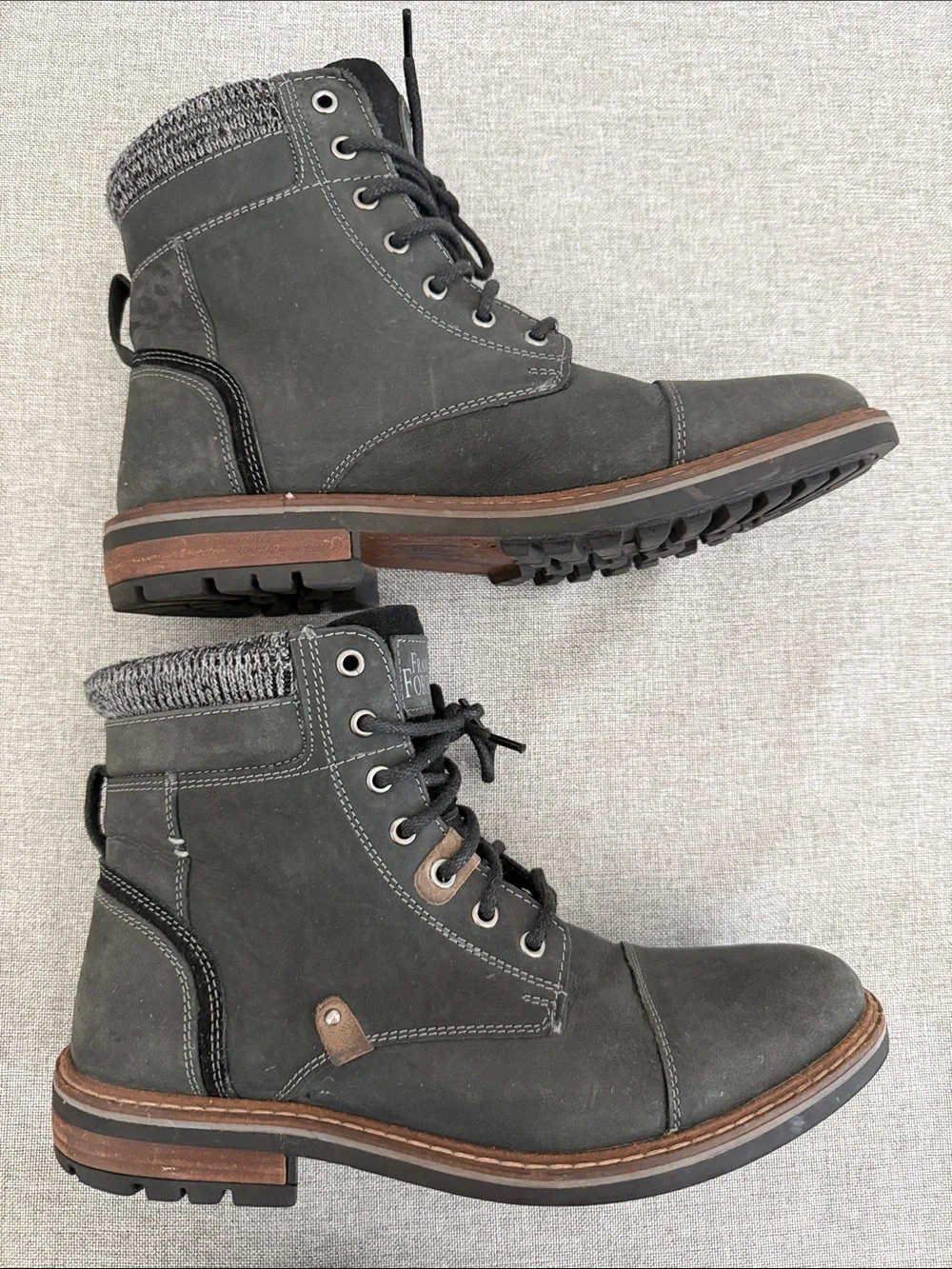 Franco Fortini Charcoal leather Lace-Up Knit-Collar Ankle Boots